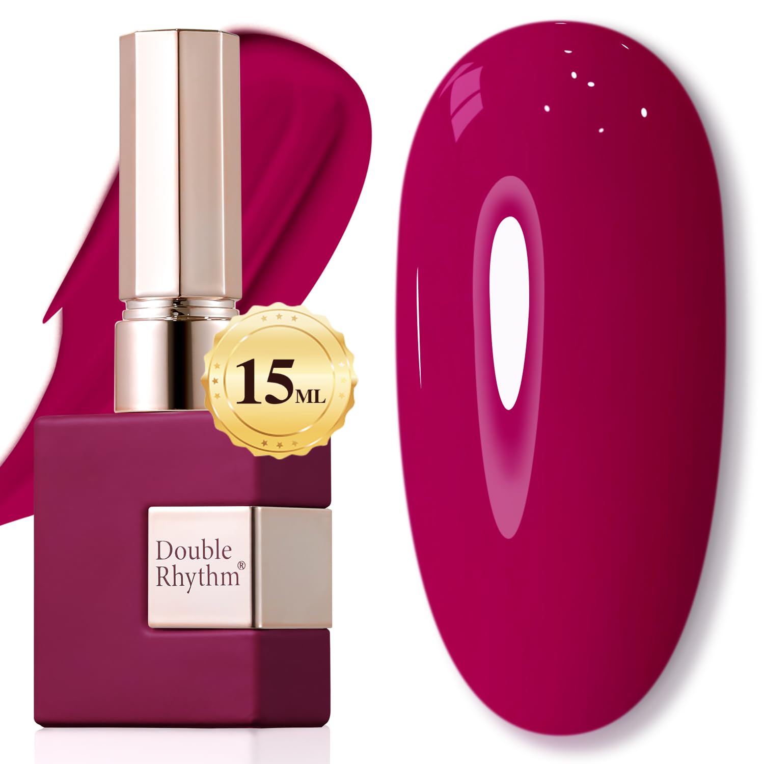 Double Rhythm wine red gel polish bottle showing rich color for at-home manicures