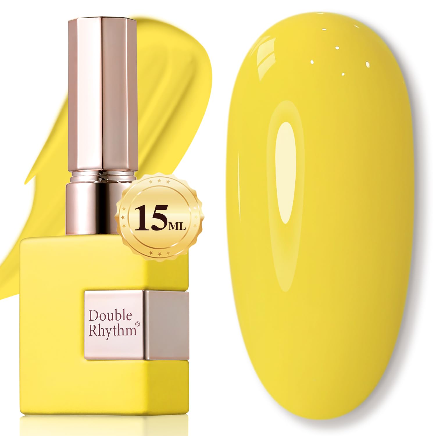 Double Rhythm yellow sheer gel polish bottle for at-home manicure with salon-grade shine