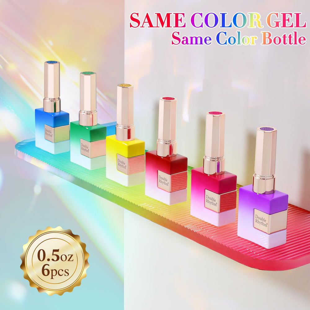 Double Rhythm 6pcs gel polish set box highlights complete color range for DIY nails.