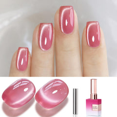 Double Rhythm cat eye rose red bottle shows holographic shimmer for chic nails.