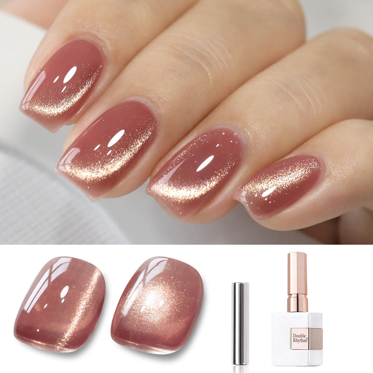 Double Rhythm plum purple cat eye gel with magnetic shimmer for at-home salon looks