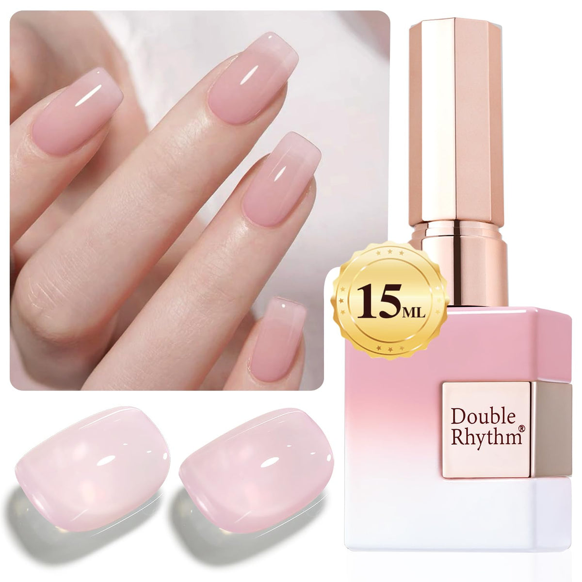 Double Rhythm jelly polish Baby Pink bottle 15ml shows translucent natural look.