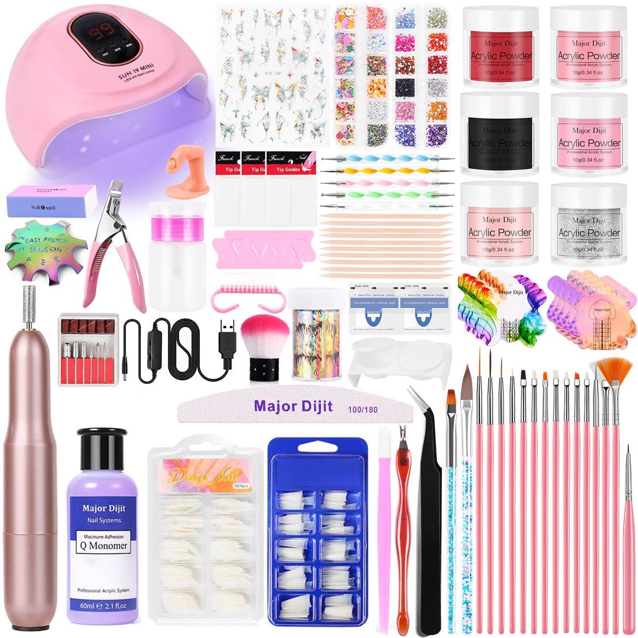 DouborQ acrylic nail kit with glitter powders for at‑home art and design