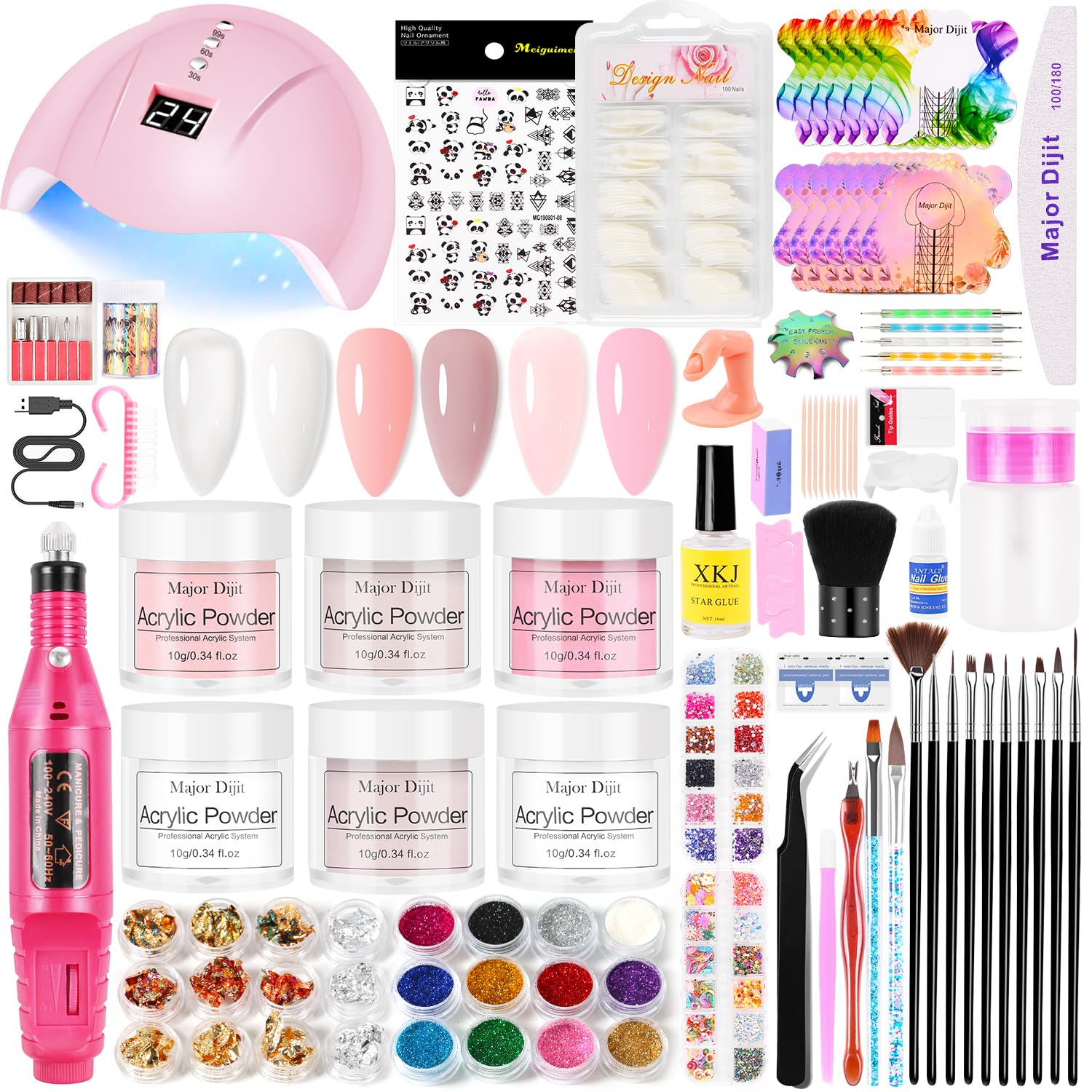 DouborQ acrylic nail kit with lamp and drill for at-home manicures.