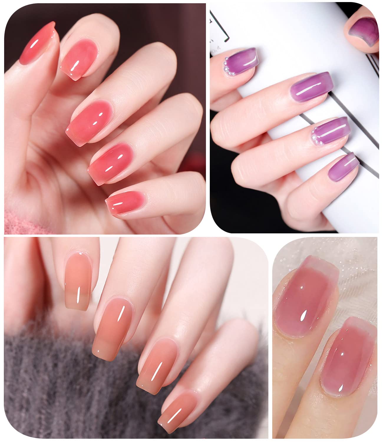 DouborQ clear jelly gel nail polish highlights natural nail color underneath.