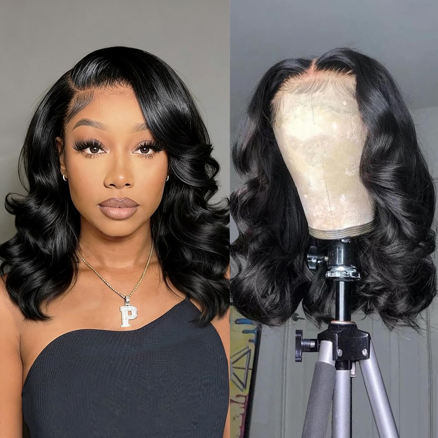 Douyin bob wig, 14-inch human hair, natural black, for easy, natural styling.