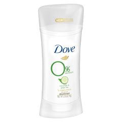 Dove 0% aluminum deodorant stick close-up showing smooth, aluminum-free formula.