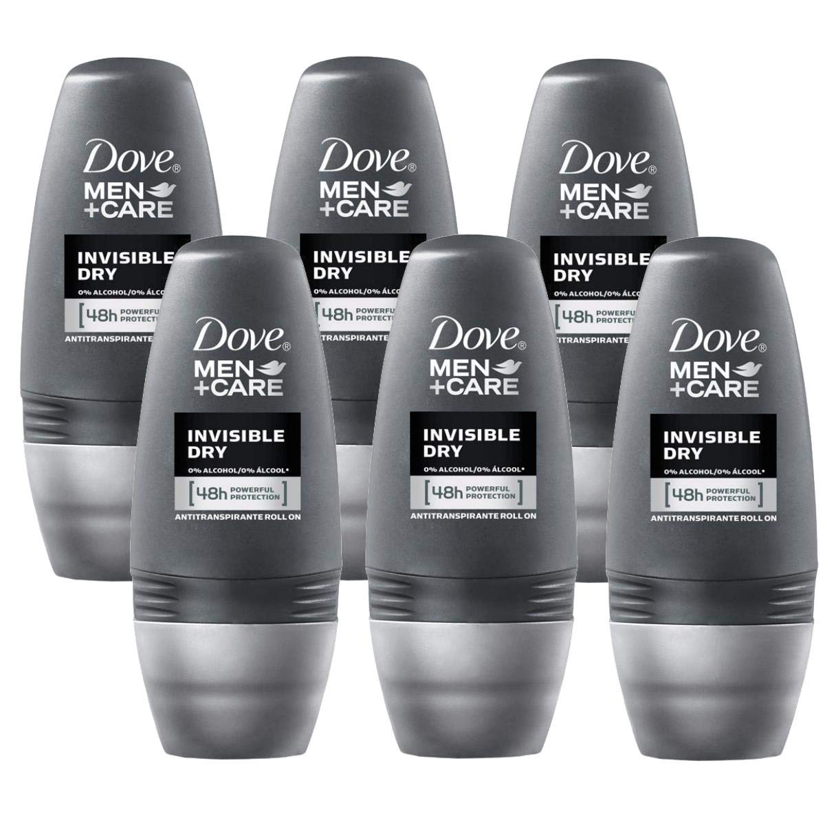 Dove 48H Roll-On Invisible Dry Deodorant 6-pack, no visible marks on shirts.