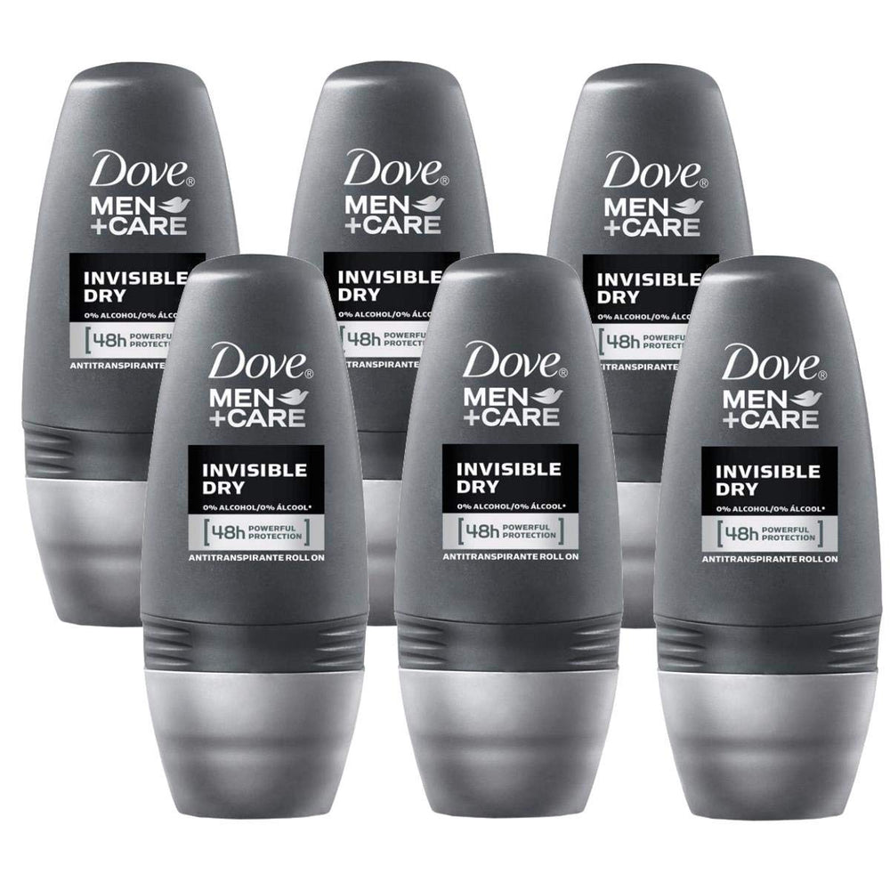 Dove 48H Roll-On Invisible Dry Deodorant 6-pack, no visible marks on shirts.