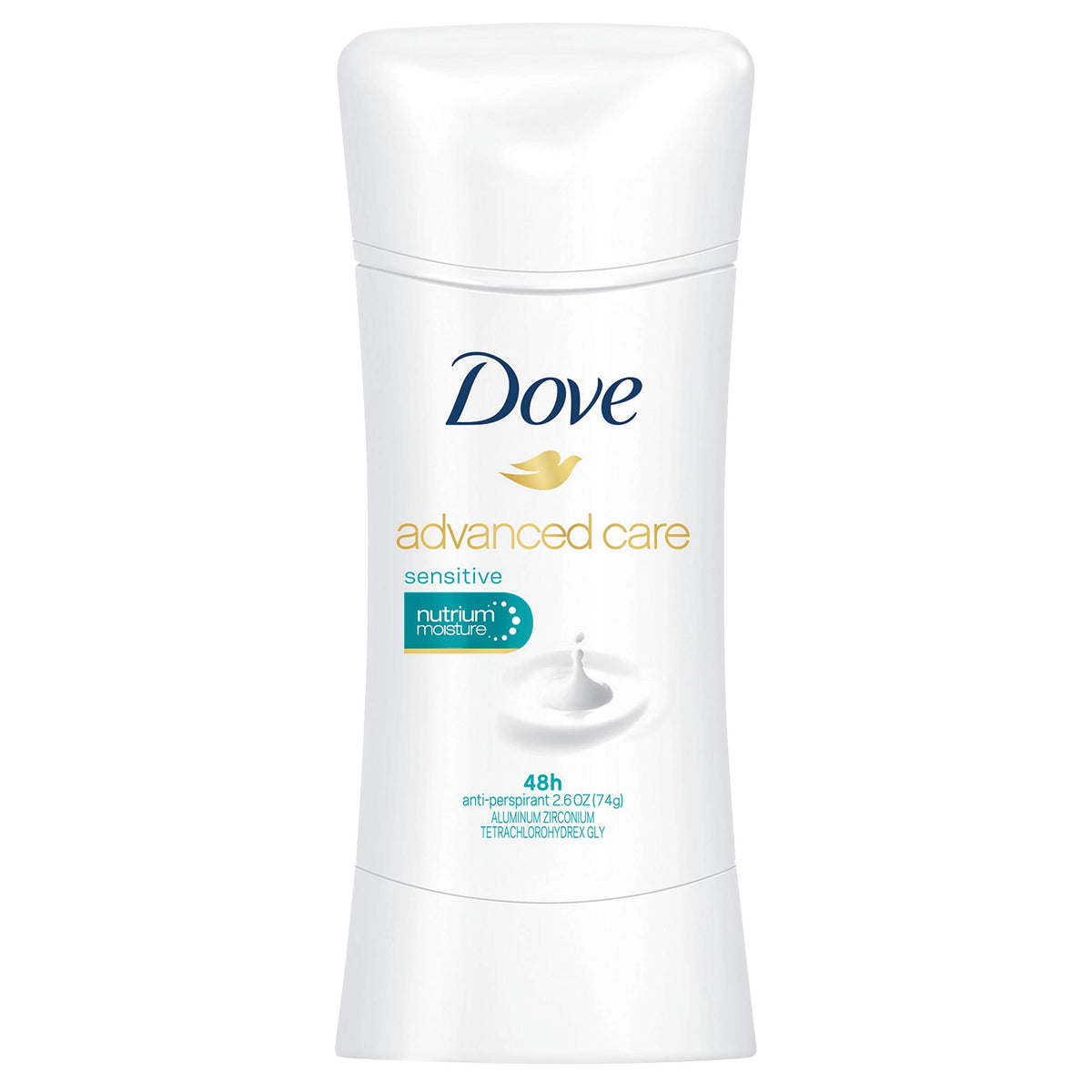 Dove Advanced Care Sensitive deodorant image shows up to 48-hour protection.