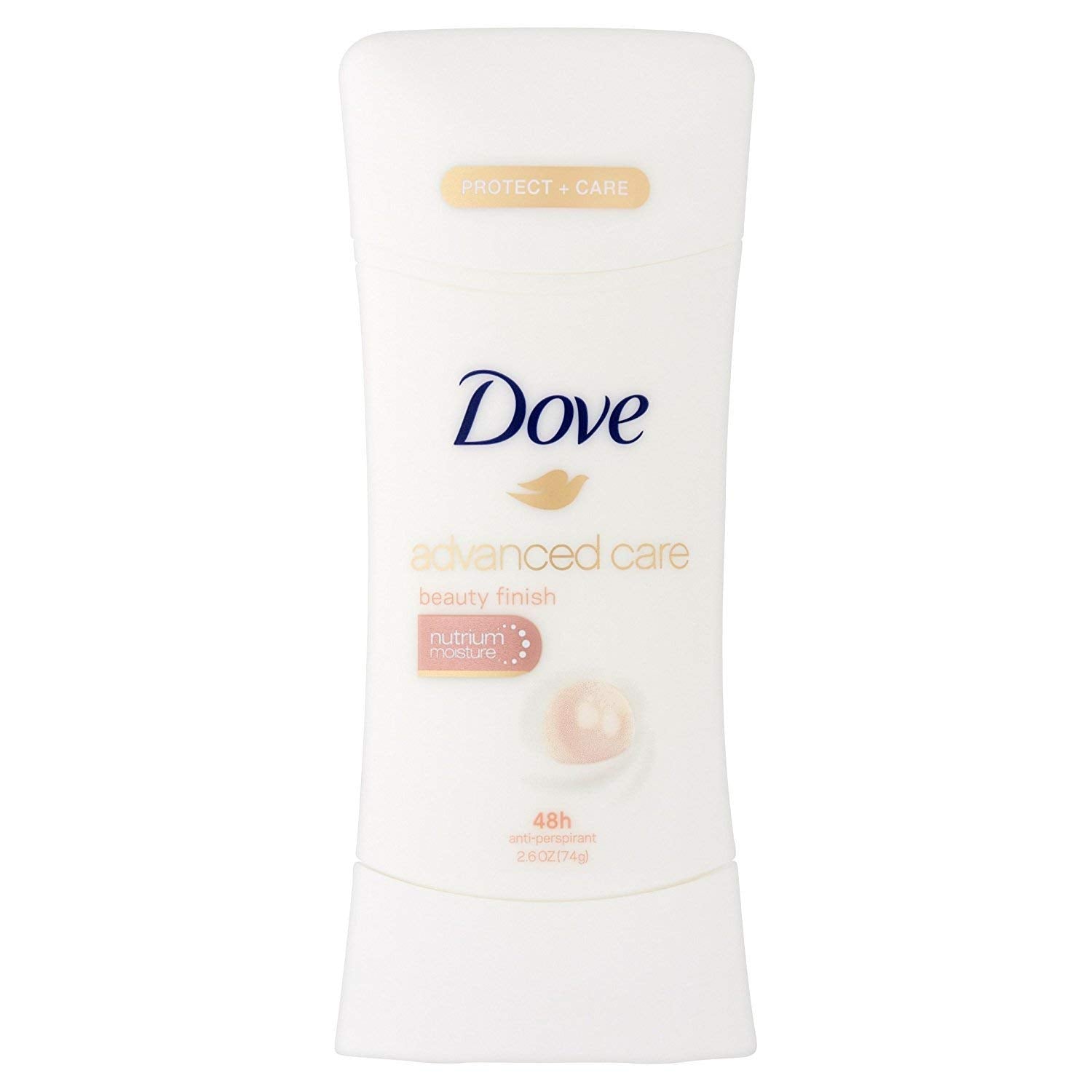 Dove Advanced Care Beauty Finish deodorant in a 4-pack offering gentle protection and skin-nourishing care