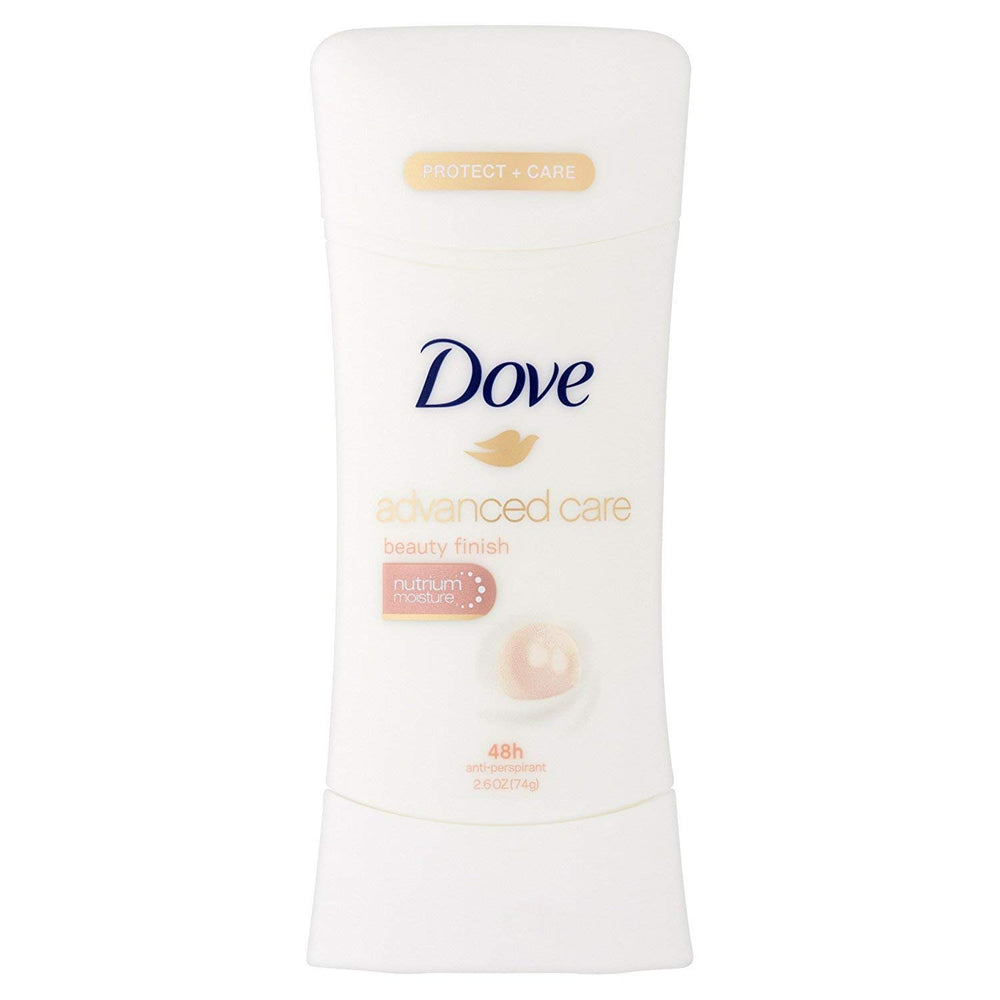 Dove Advanced Care Beauty Finish deodorant in a 4-pack offering gentle protection and skin-nourishing care