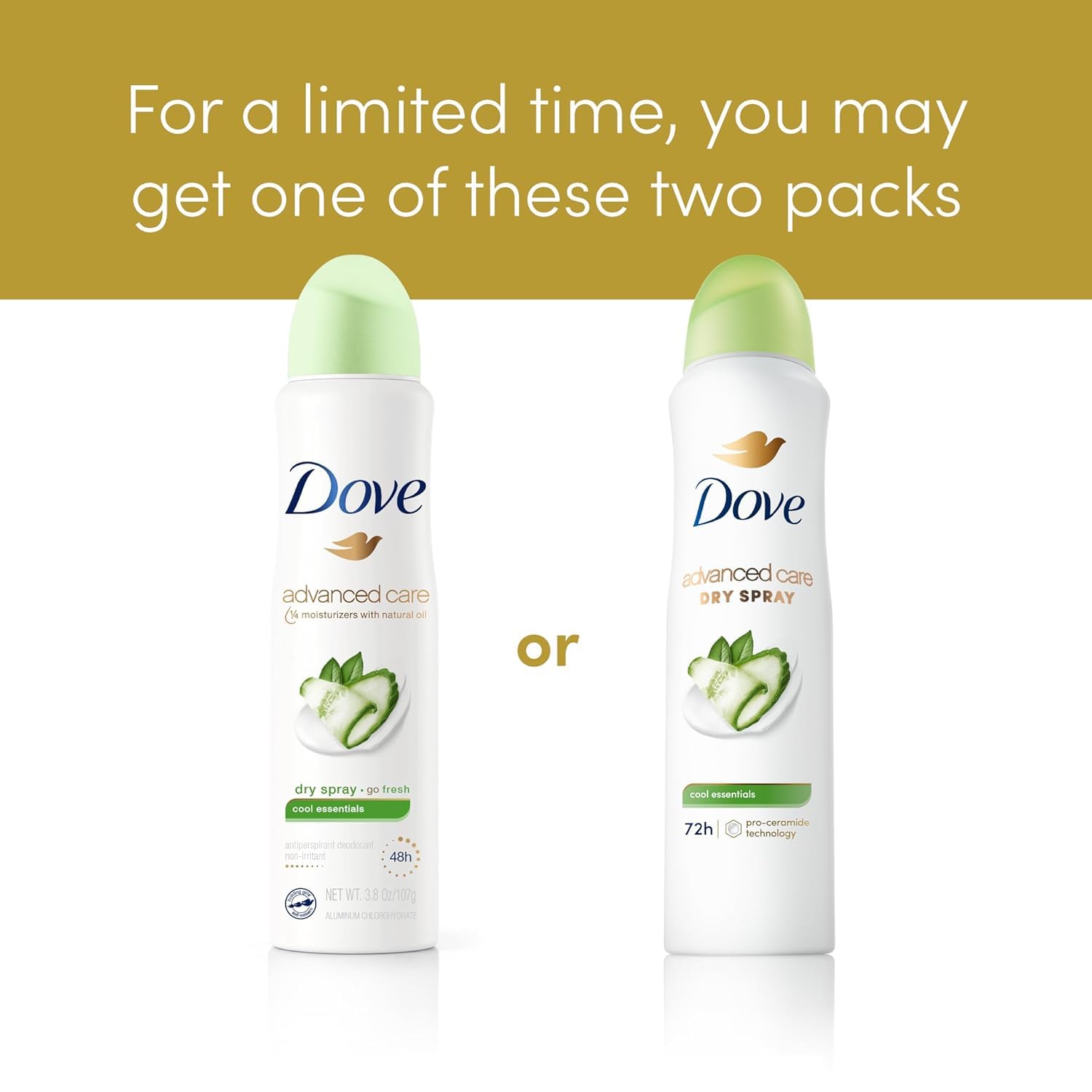 Dove Advanced Care Pro Ceramide Technology badge highlighting skin barrier support.