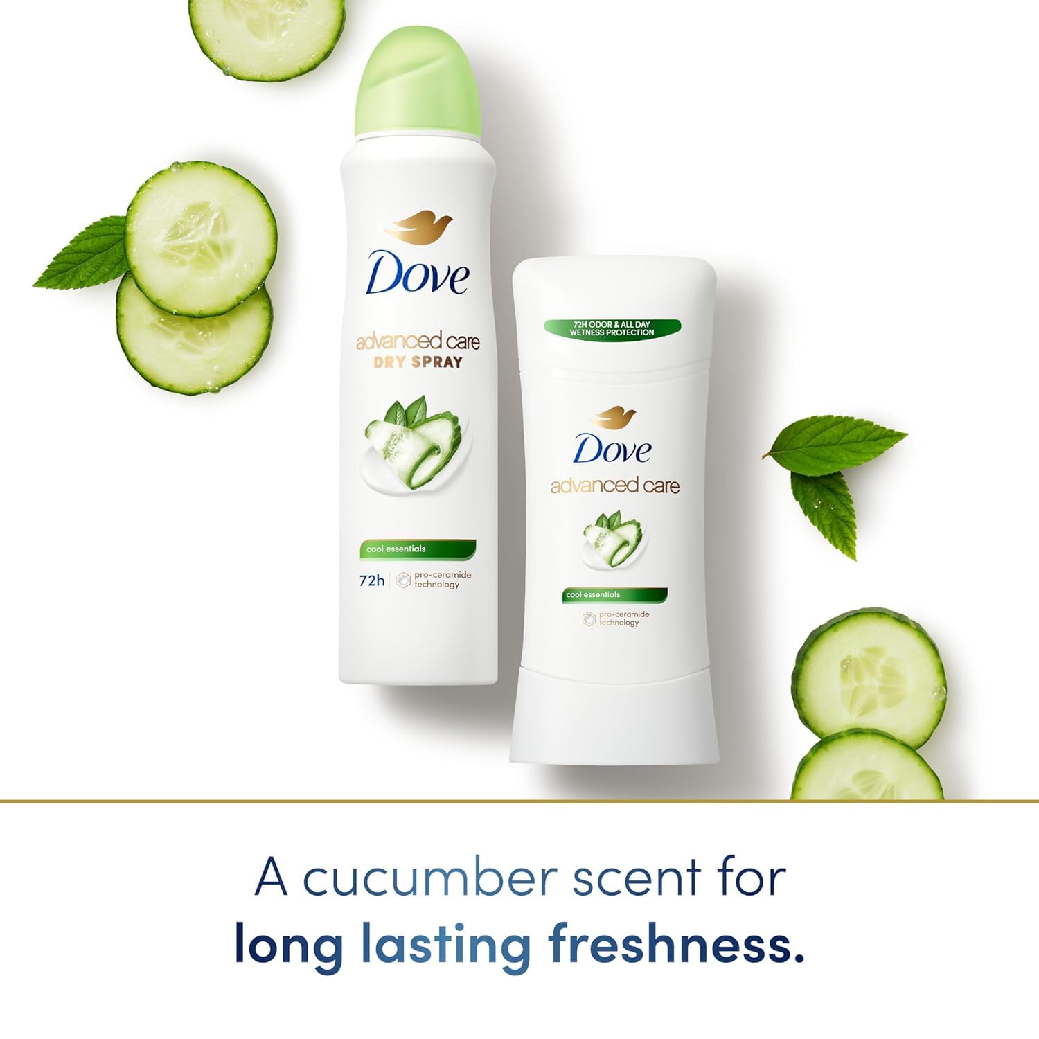 Dove Advanced Care Cool Essentials three count packaging showing pack size.