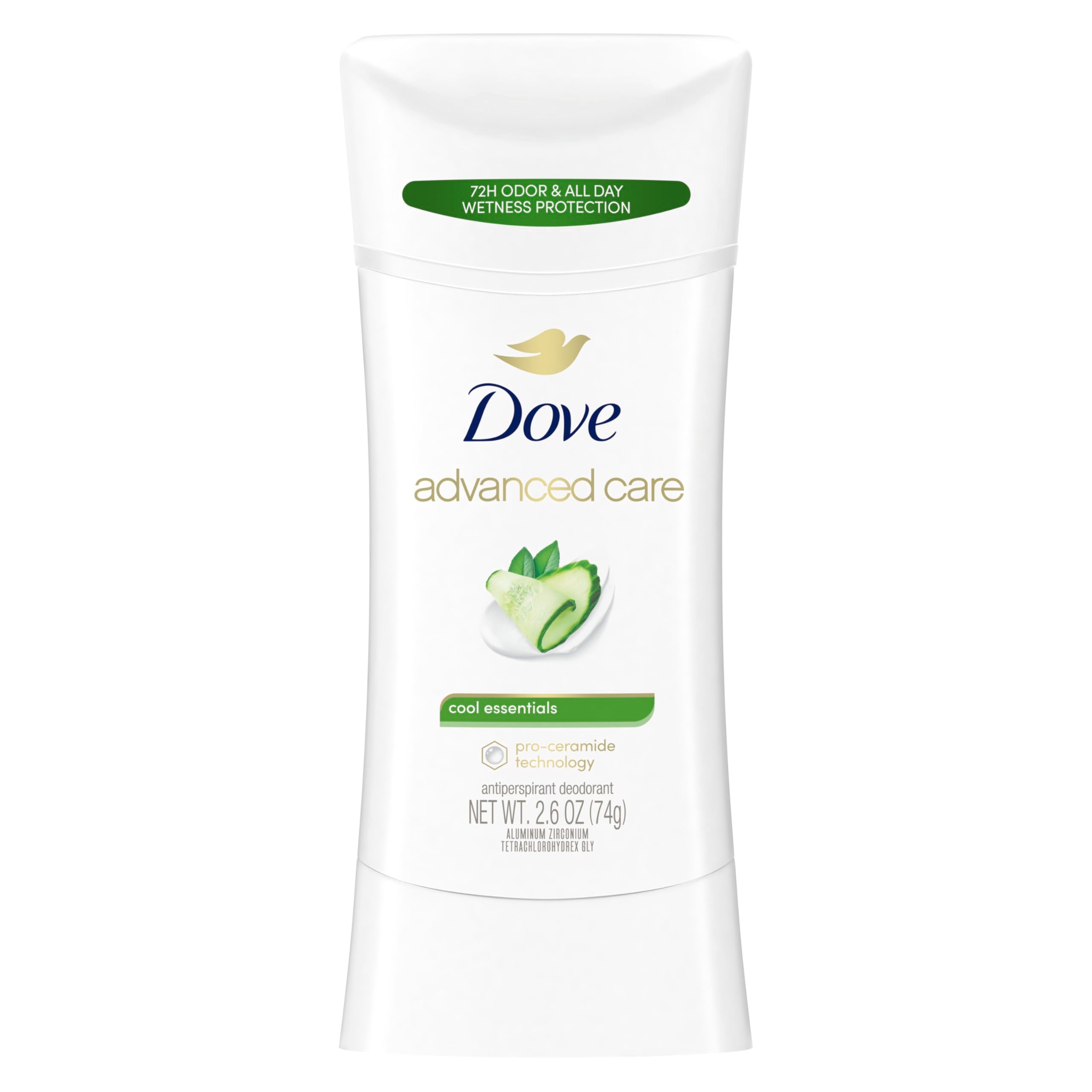 Dove Advanced Care Cool Essentials stick applied to underarm for smooth comfort