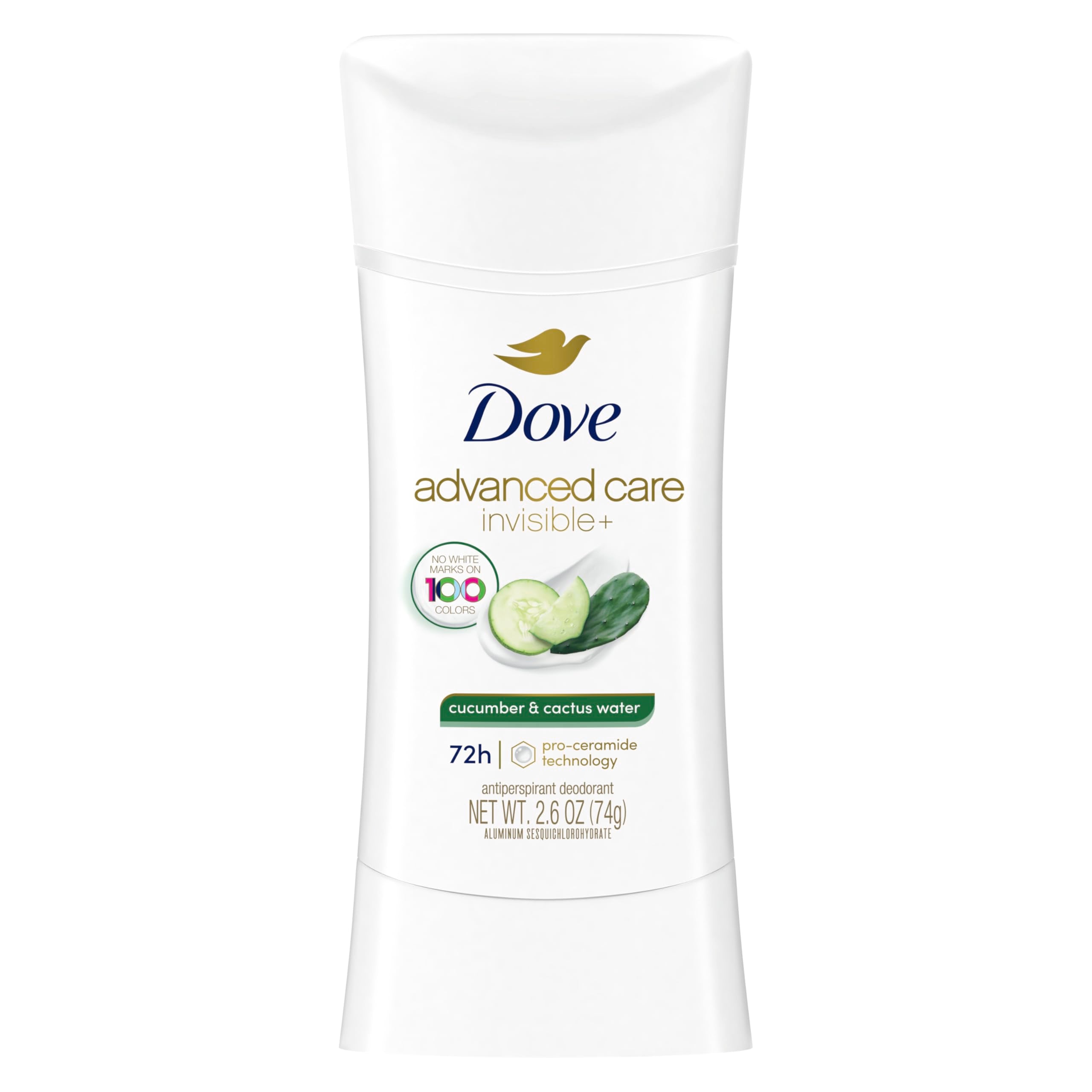 Dove Advanced Care Cucumber & Cactus Water stick offers invisible protection for all-day freshness.