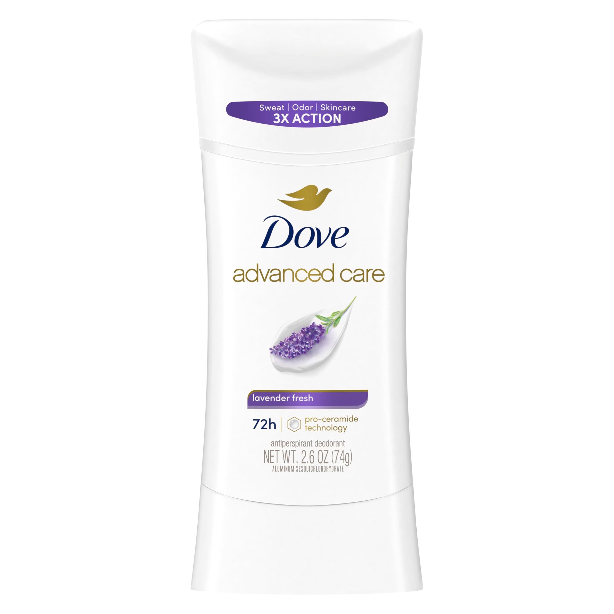 Dove Advanced Care Lavender Fresh stick bottle front offering all-day protection