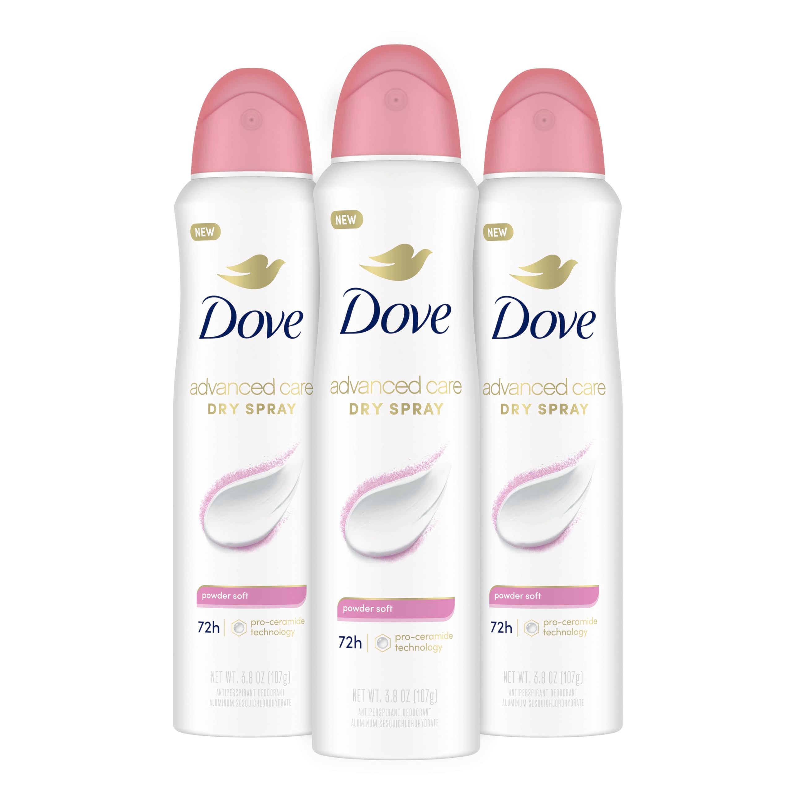 Dove Advanced Care Powder Soft spray bottle shown for smooth underarms after shaving