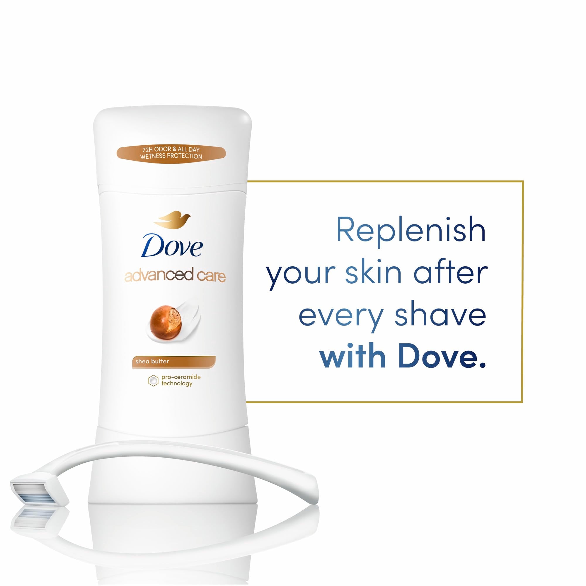 Dove Advanced Care Shea Butter with Pro Ceramide Technology supporting skin barrier