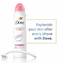 Dove Advanced Care spray on emphasizes 72 hour sweat and odor defense
