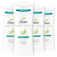 Dove Advanced Care Rejuvenate stick front view highlights pear fragrance and all-day freshness.