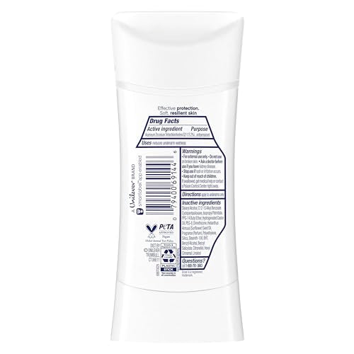 Dove Advanced Care Rejuvenate stick top view shows quick-dry formula for comfortable application.
