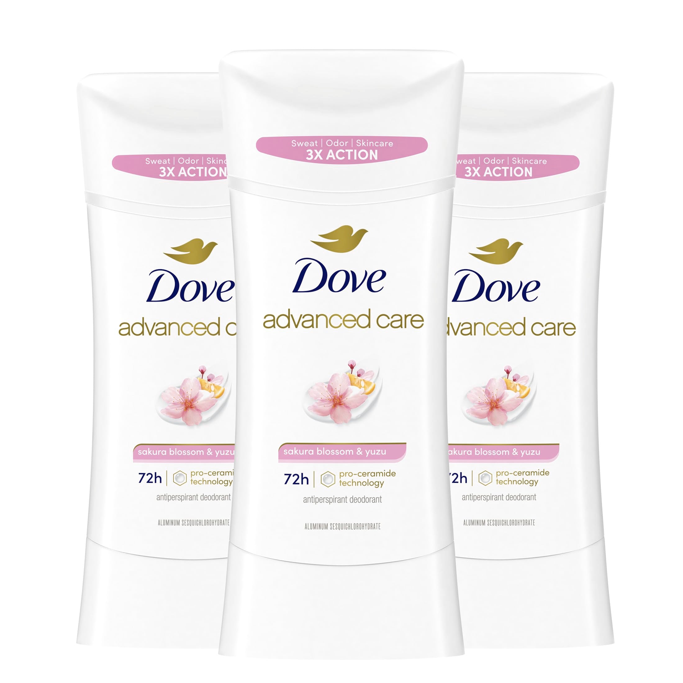 Dove Advanced Care Sakura Blossom & Yuzu stick front view for all-day freshness.