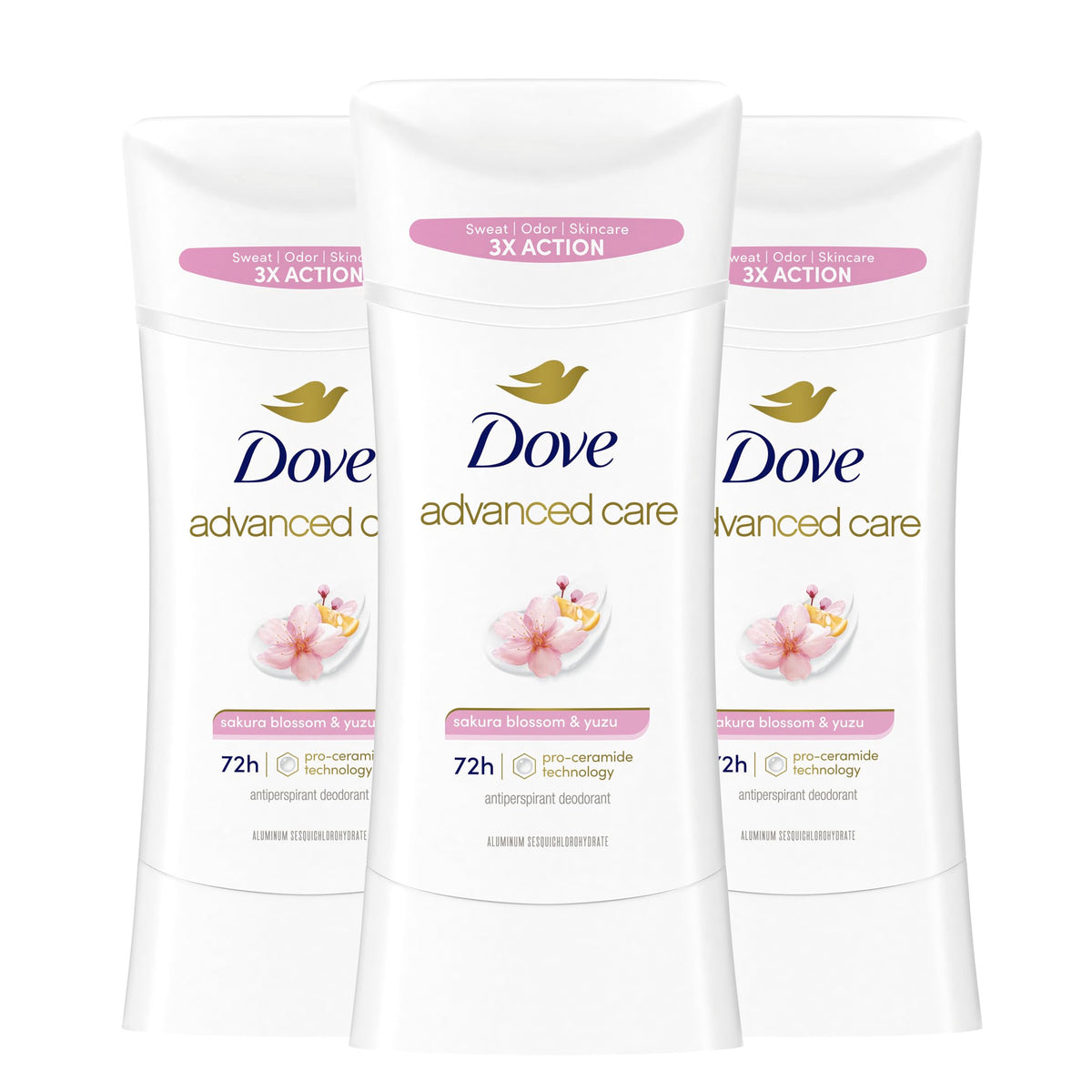 Dove Advanced Care Sakura Blossom & Yuzu stick front view for all-day freshness.