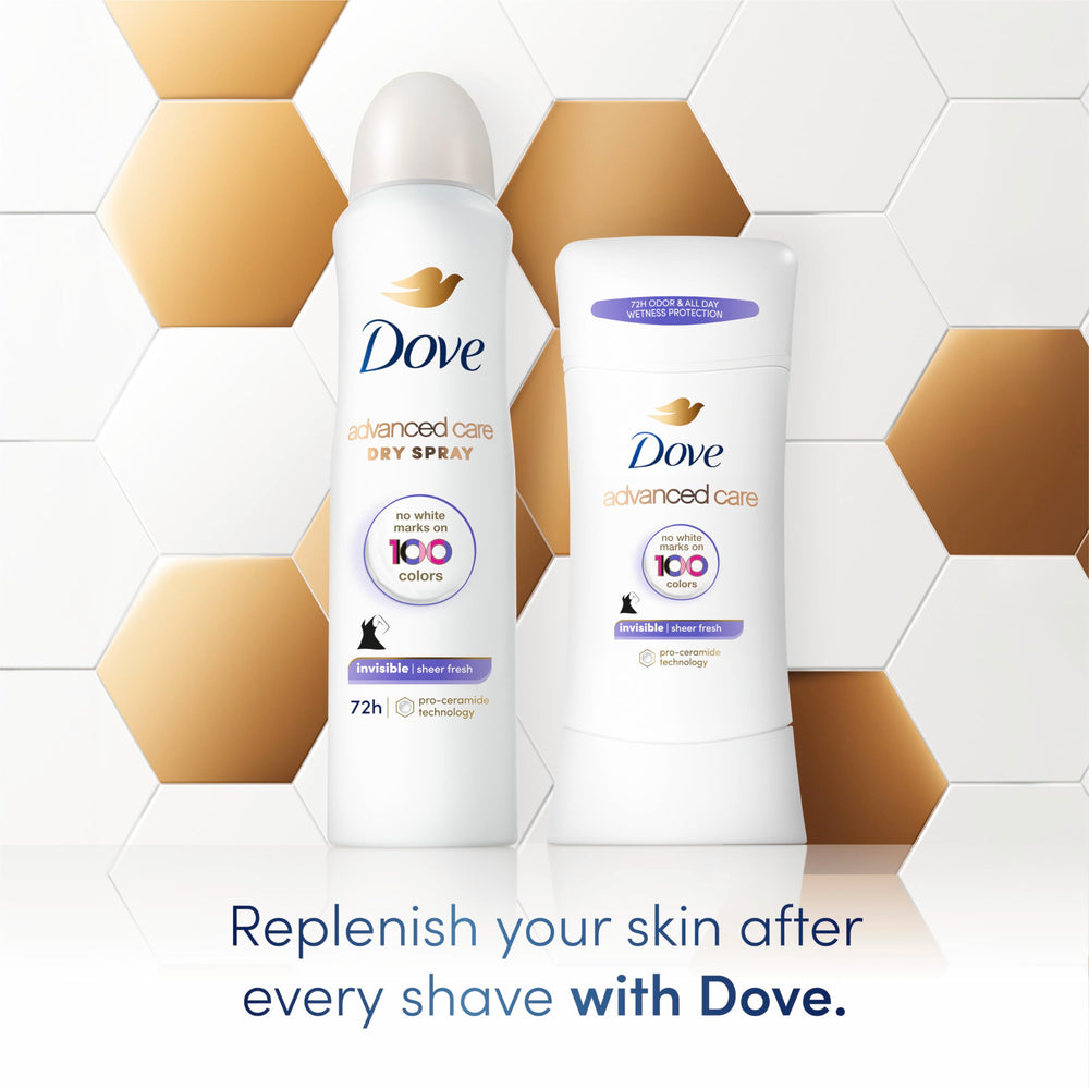 Dove Advanced Care Sheer Fresh Stick cap close-up highlighting smooth application