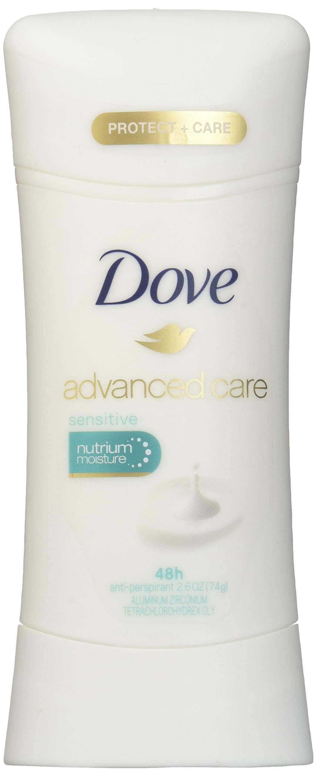Dove Advanced Care unscented deodorant for fragrance-free daily freshness.