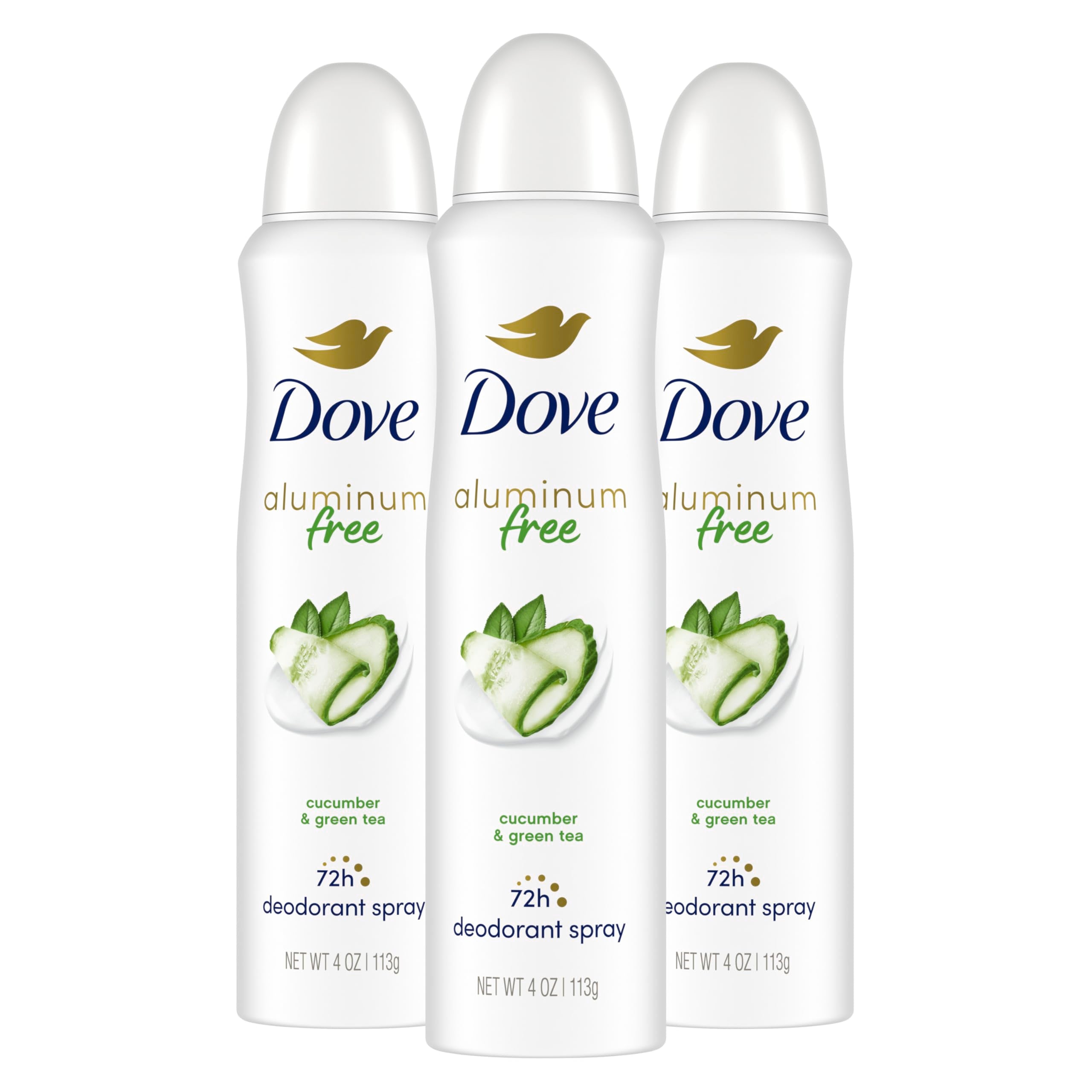 Dove aluminum-free deodorant spray bottle with cucumber green tea scent for long-lasting freshness