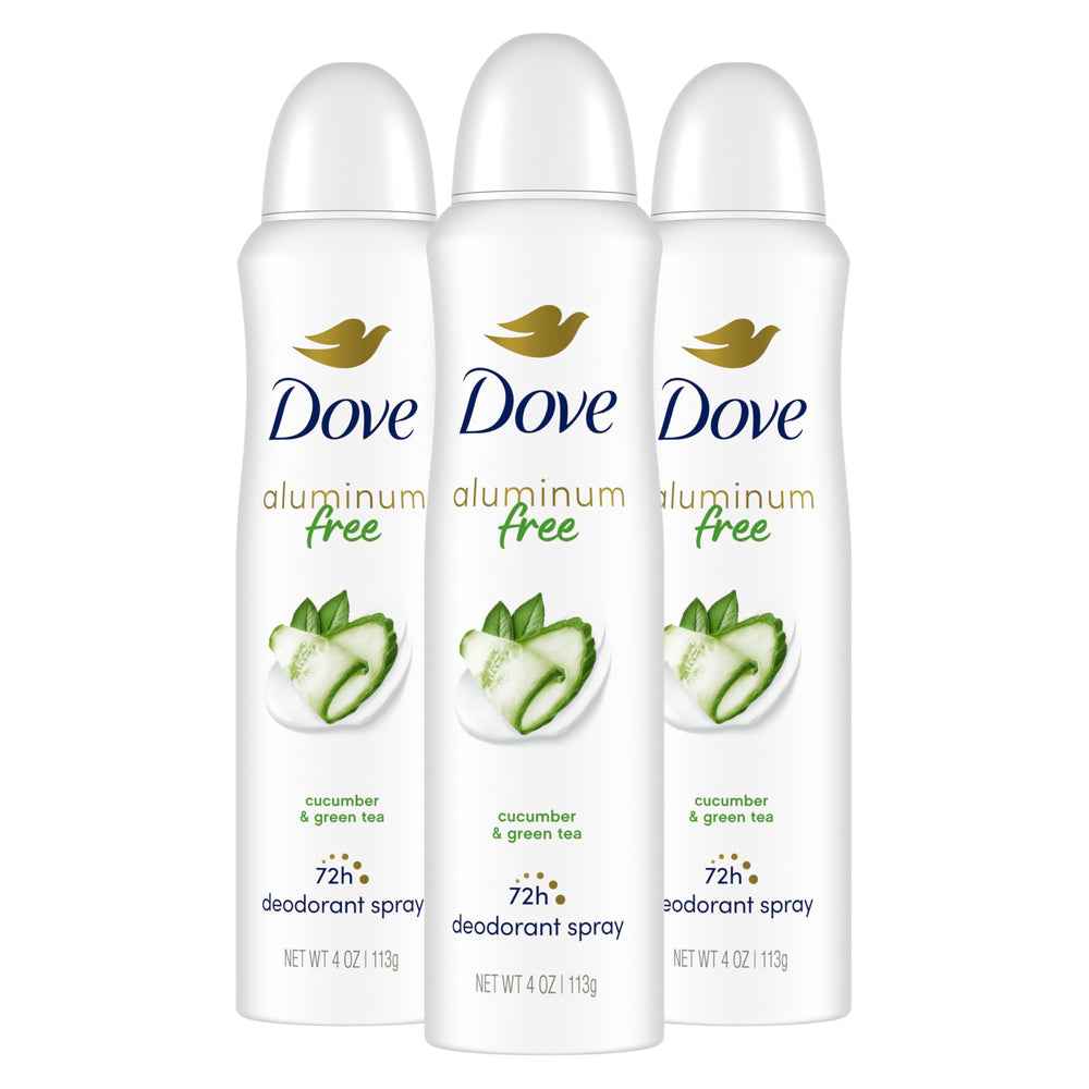 Dove aluminum-free deodorant spray bottle with cucumber green tea scent for long-lasting freshness