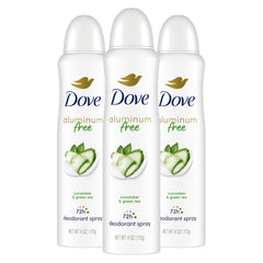 Dove aluminum-free deodorant spray bottle with cucumber green tea scent for long-lasting freshness