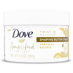 Dove Amplified Textures shaping butter cream jar demonstrates moisture for textured hair.