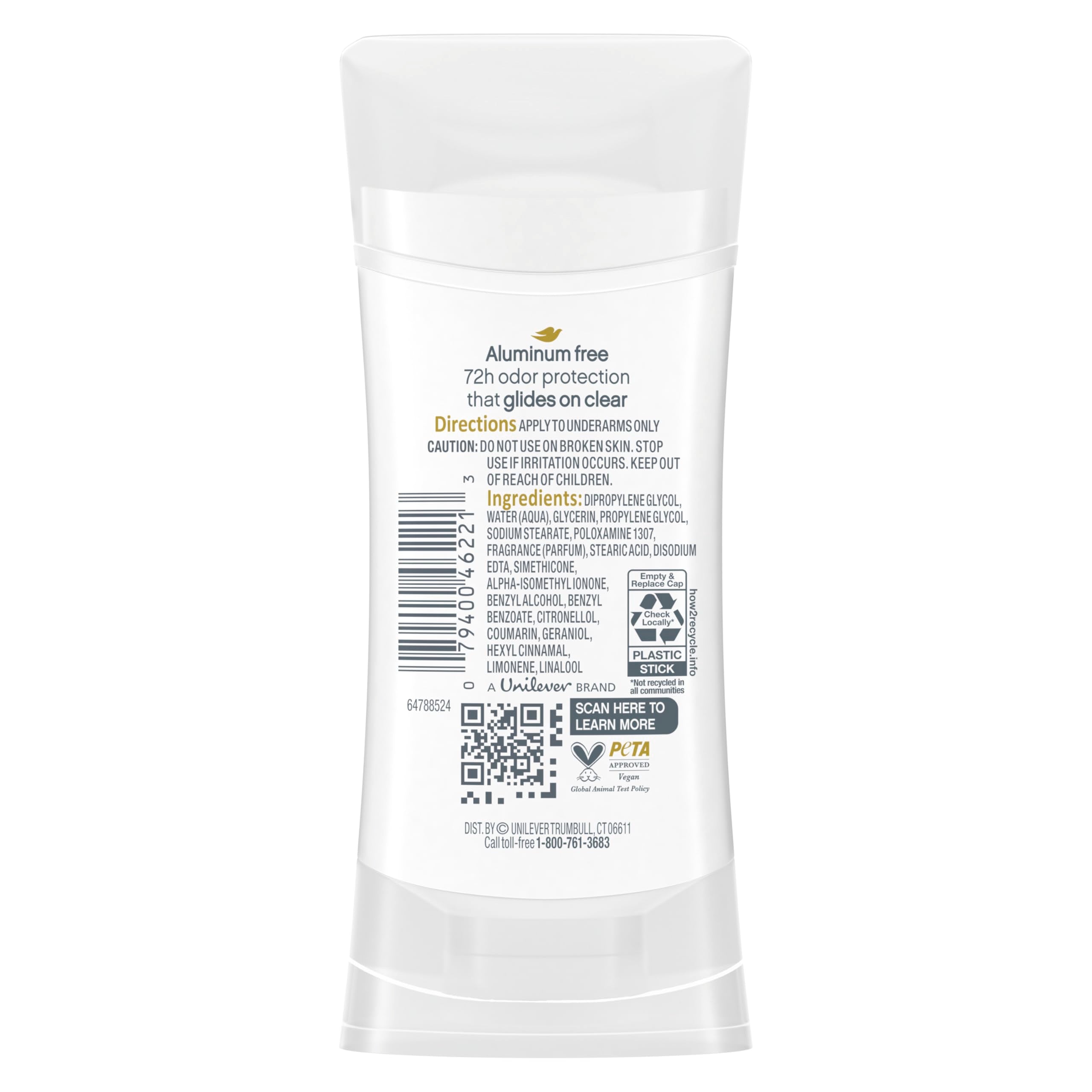 Close-up of applying aluminum-free Dove underarm deodorant for smooth coverage.