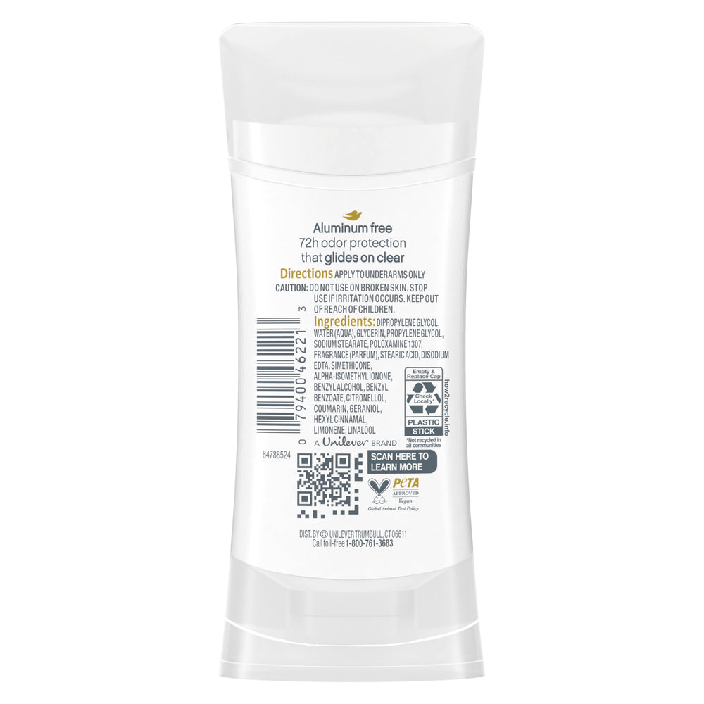 Close-up of applying aluminum-free Dove underarm deodorant for smooth coverage.