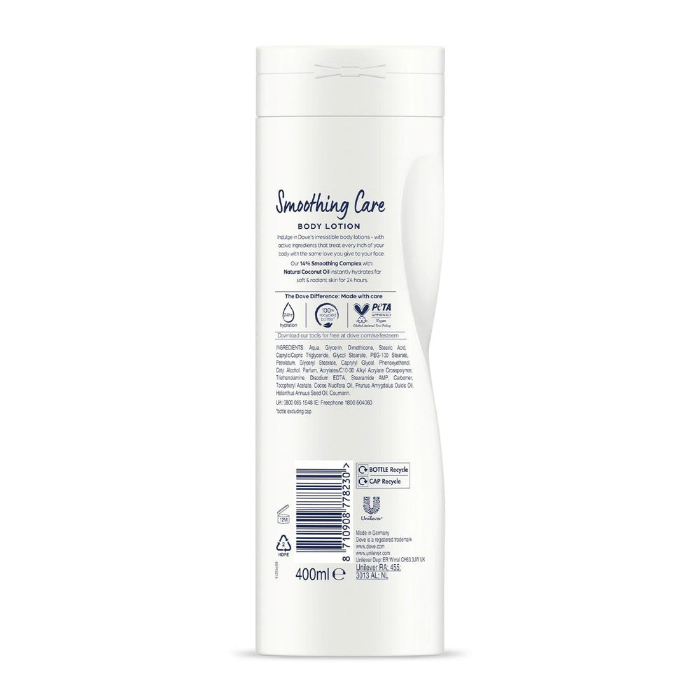 Dove Body Lotion coconut oil cream shows a soothing, creamy scent.