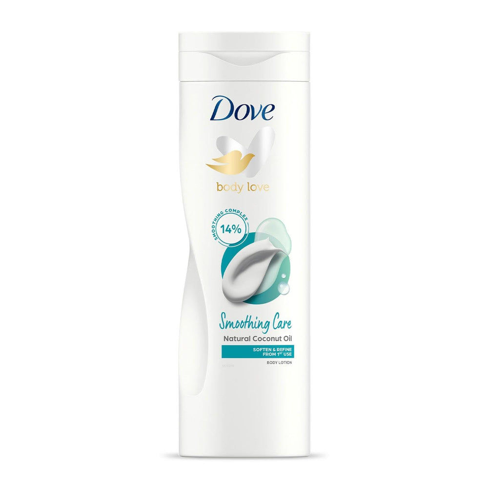 Dove Body Lotion with coconut oil pump for smooth, hydrated skin.