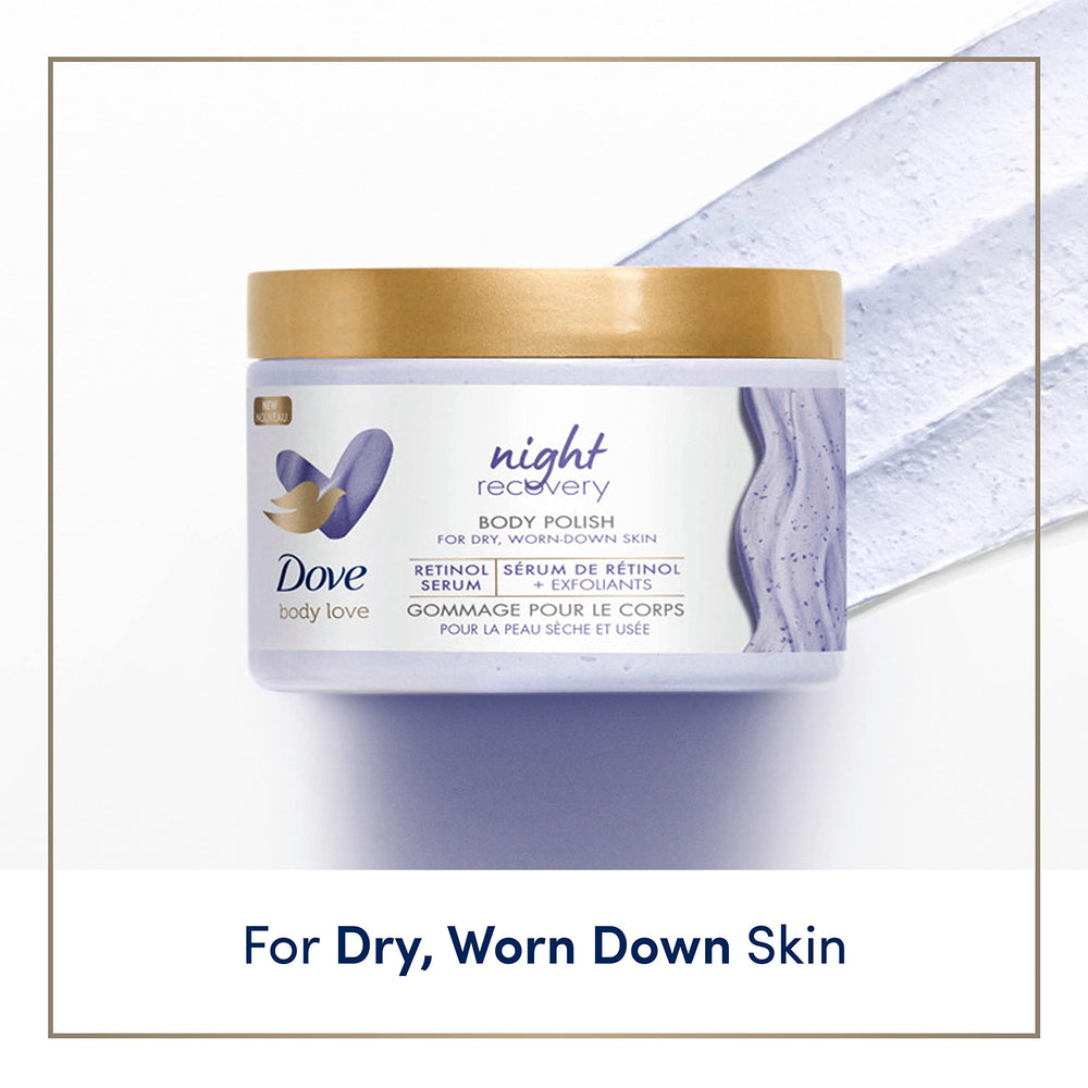 Dove Night Recovery polish being applied to damp skin for moisture boost