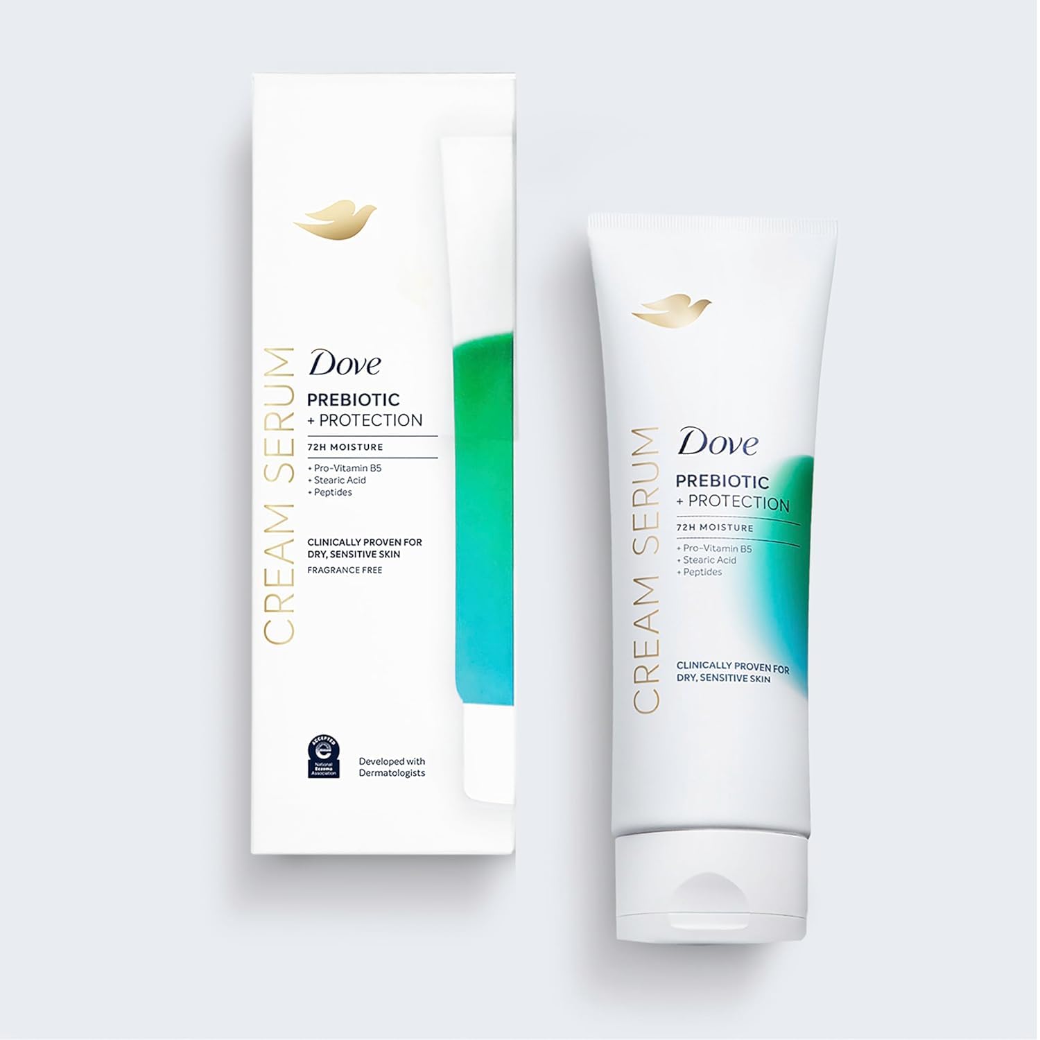 Dove Body Serum swatch on arm shows subtle glow and smooth texture.