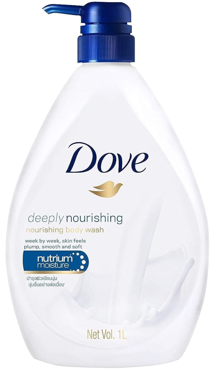 Dove Body Wash bottle with pump showcasing deeply nourishing formula for daily moisture.