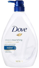 Dove Body Wash bottle with pump showcasing deeply nourishing formula for daily moisture.