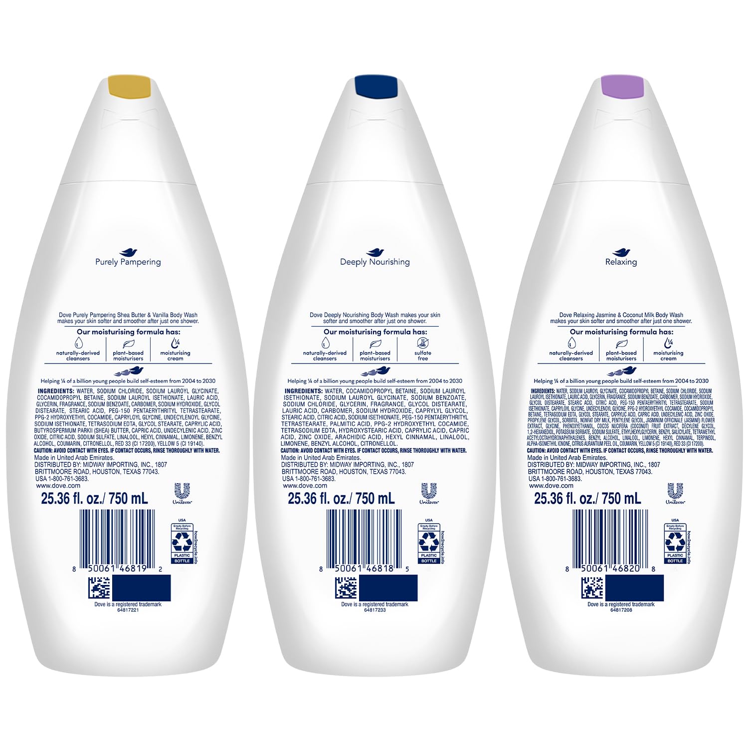 Dove Deeply Nourishing bottle front shows creamy formula for smooth skin.