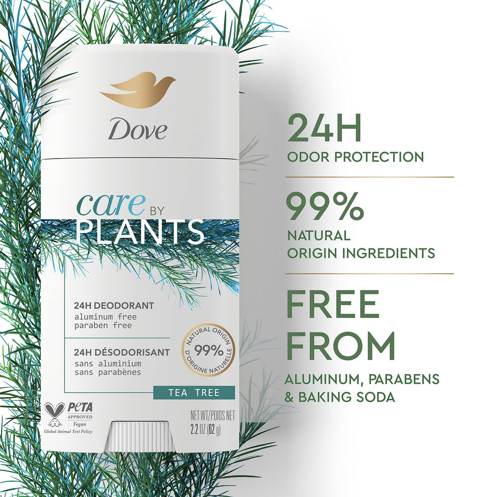 Dove Care by Plants Tea Tree Deodorant Fragrance communicates natural, refreshing tea tree scent.