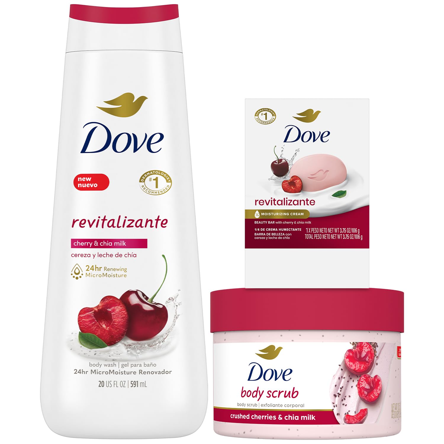 Dove Cherry Exfoliating Body Polish jar for smoother, polished skin.