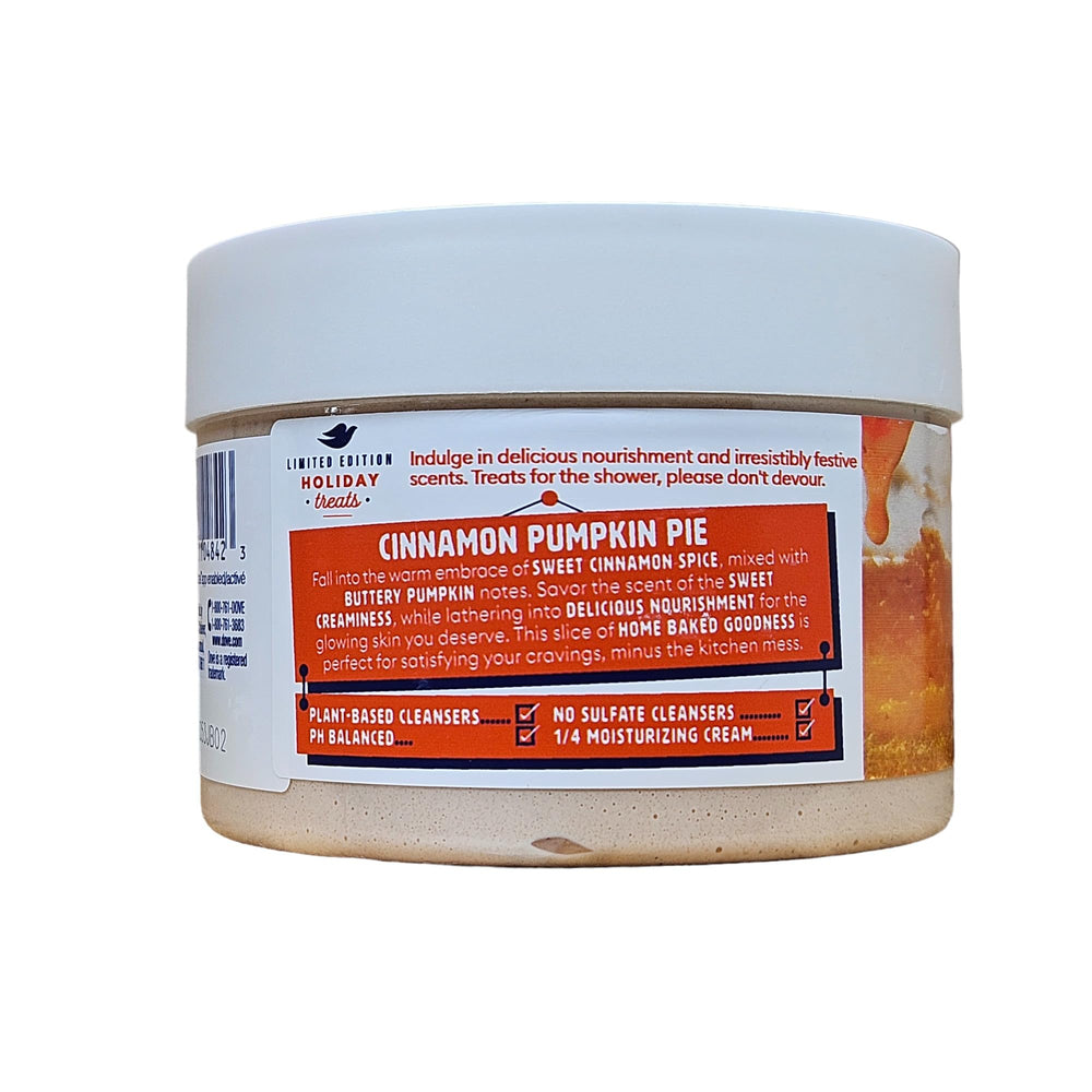 Dove Cinnamon Pumpkin Pie Scrub exfoliating action with creamy lather for a pampering routine