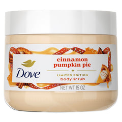 Dove Cinnamon Pumpkin Pie Scrub bottle front for a festive glow and nourishment