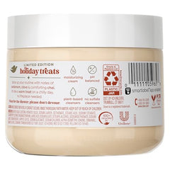 Dove Cinnamon Pumpkin Pie Scrub bottle side highlighting convenient spa-like cleansing at home