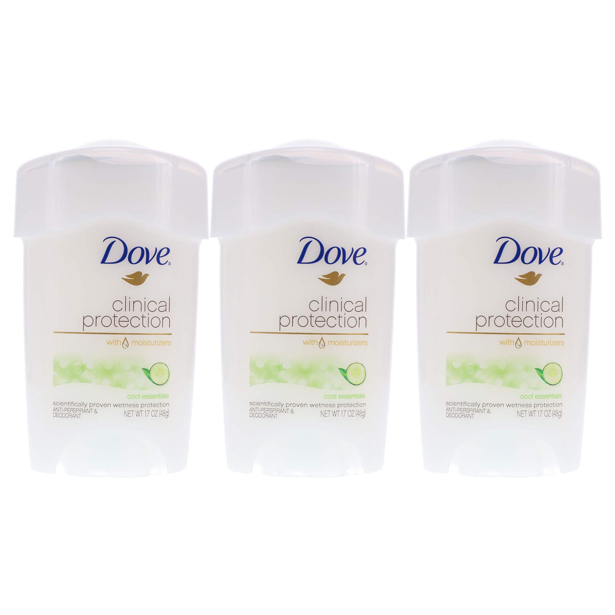 Dove Clinical Protection Cool Essentials packshot for all-day protection and freshness.
