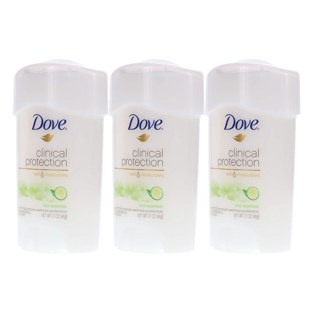 Dove Clinical Protection tube close-up highlights smooth glide and skin conditioning.